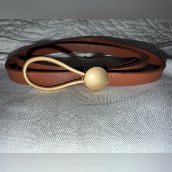 Women's Gold Alloy Buckle Faux Leather Waistband Self-tied Exquisite Slim Belt - Picture 2 of 4